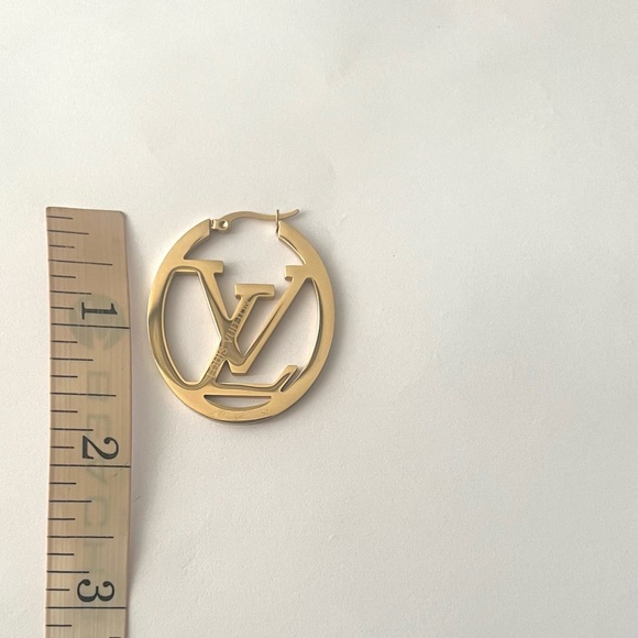 Gold Initial LV Hoop Earrings 1.57inch - Picture 3 of 3